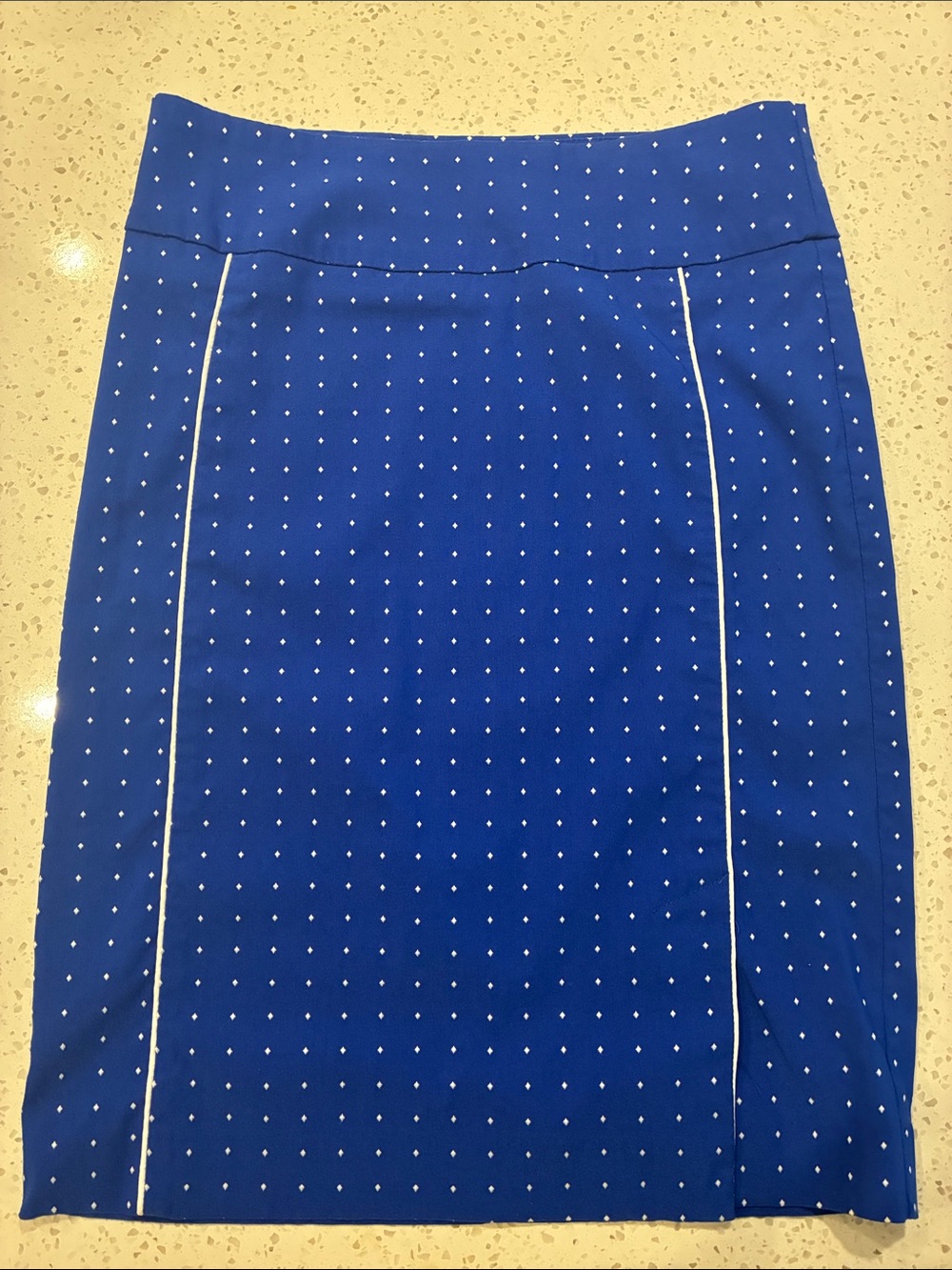 Margaret M Royal Blue Polka Dot Pencil Skirt with White Piping Size Small Petite